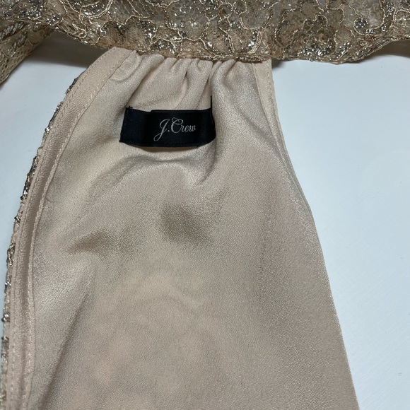 New W/O Tags J.Crew Tie-neck top in metallic lace AG852 ASHEN KHAKI $89.50 Sz M - Picture 6 of 10